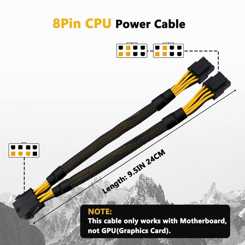 COMeap CPU 8 Pin Splitter, Female to Male Power Supply EPS Converter Adapter Extension Sleeved Cable for Motherboard 9.5-inch(24cm) - Image 4